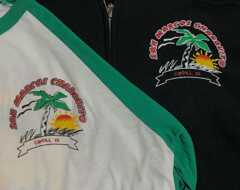 A Black and White Shirt that says San Marcos on it, Soquel, CA, Sport About Graphics